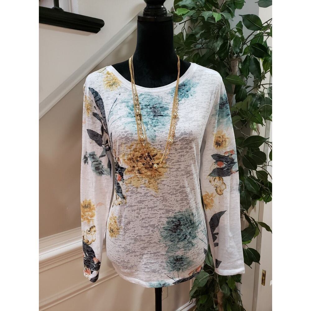 International Concepts Women White Polyester Round Neck Long Sleeve Top Blouse S